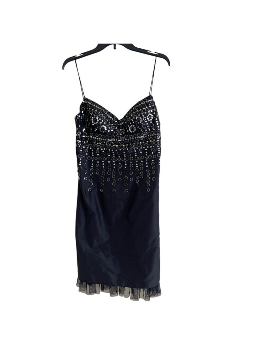Mikael Aghal Women Silk Beaded Cocktail With Tulle Hem Dress Size 8